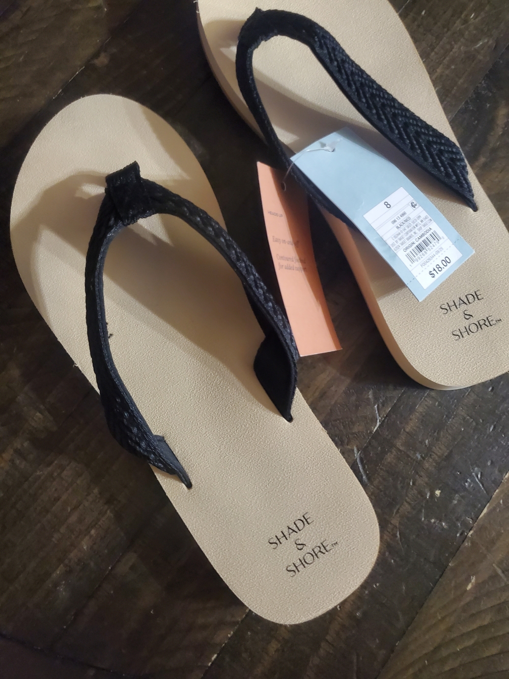 Shade & Shore Black Braided Strap Flip Flop Sandals with Tan Footbed